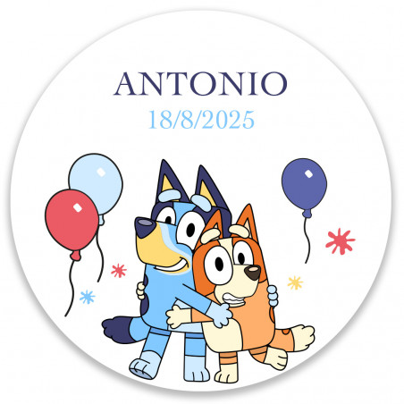 Adhesivo bluey y bingo 5cm redondo personalizado
