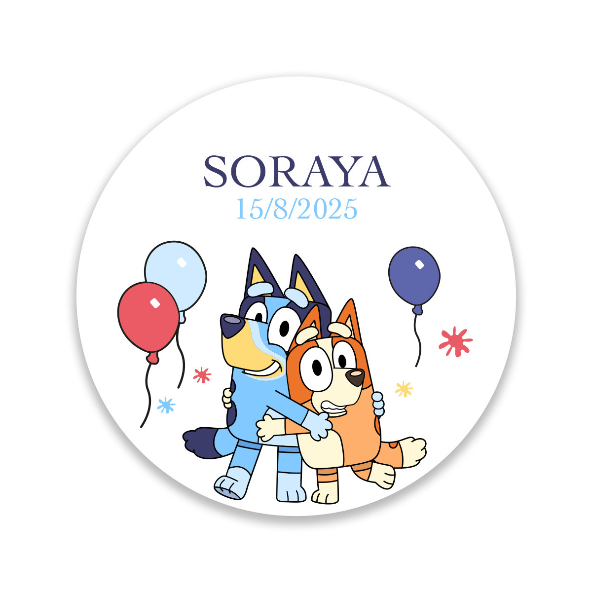 Adhesivo Redondo Personalizado Bluey y Bingo 3cm