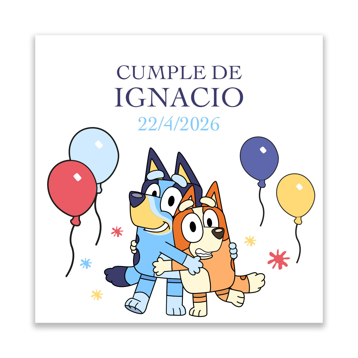 Adhesivo Personalizado Bluey y Bingo Ideal para Cumpleaños y Eventos Infantiles 5x5cm