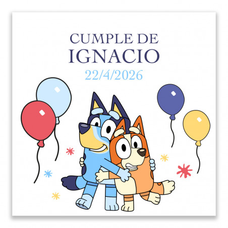 Adhesivo Personalizado Bluey y Bingo Ideal para Cumpleaños y Eventos Infantiles 5x5cm