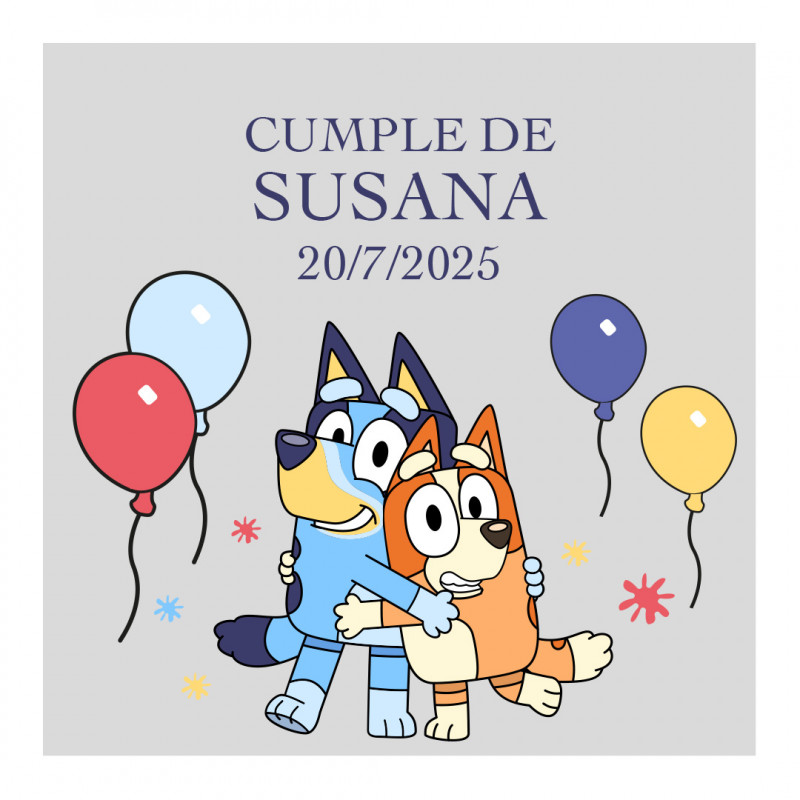 Adhesivo Personalizado Transparente de Bluey y Bingo Ideal para Cumpleaños y Fiestas Infantiles 5x5cm