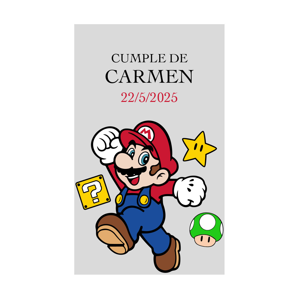 Adhesivo personalizado transparente de super mario ideal para eventos especiales 5x3cm