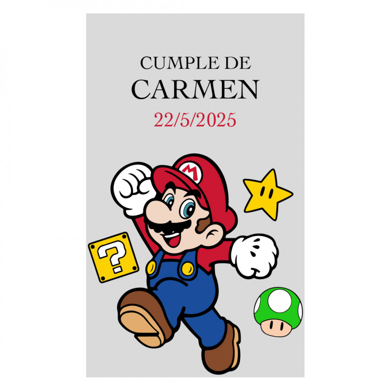 Adhesivo personalizado transparente de super mario ideal para eventos especiales 5x3cm