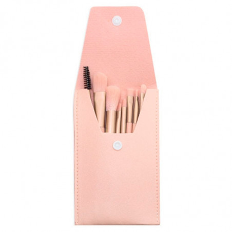 Brochas de maquillaje en estuche rosa con adhesivo primera comunión niña para regalar