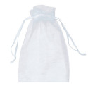 Vela aromática en lata negra y bombón de chocolate con tarjeta personalizada en bolsa organza para detalle de bodas