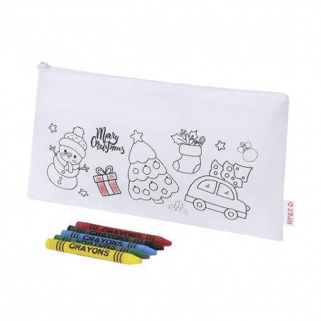Estuche navideño para colorear con crayones y etiqueta con adhesivo personalizable para detalles