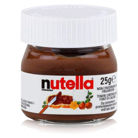 Nutella 25 gramos en tarro de cristal con adhesivo floral 3 cm personalizado para detalles