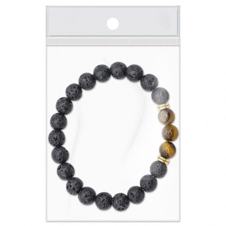 Pulsera de piedra volcánica en caja de cartón dorada para regalar