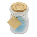 Vela aromática azul con tapa de corcho y tarjeta personalizada para Comunión de niña