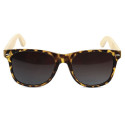 Gafas de sol carey y bambú en funda de tela personalizada y tarjeta recordatorio para Bodas