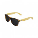 Gafas de sol carey y bambú en funda de tela personalizada y tarjeta recordatorio para Bodas