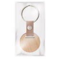 Llavero de madera para boda en caja de cartón kraft con adhesivo personalizado