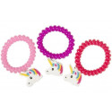 Pulsera de unicornio y pompero en bolsa de organza morada con etiqueta de unicornio para invitados