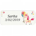 Pulsera de unicornio y pompero en bolsa de organza morada con etiqueta de unicornio para invitados