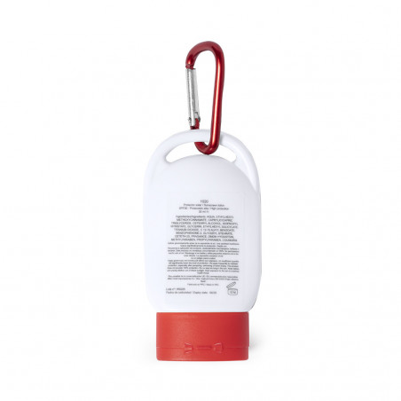 Crema solar en bote pequeño con adhesivo de bodas personalizado