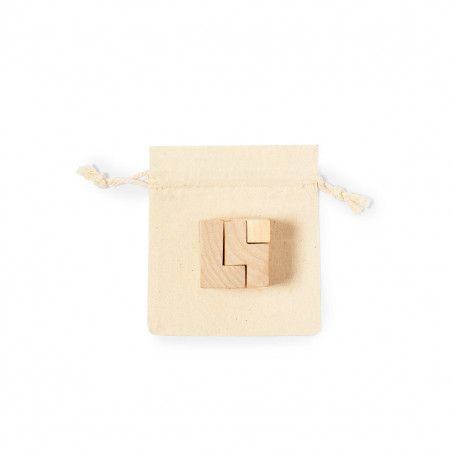 Tetris de madera cuadrado con bolsa de tela y chapa personalizada para detalles comunión niño