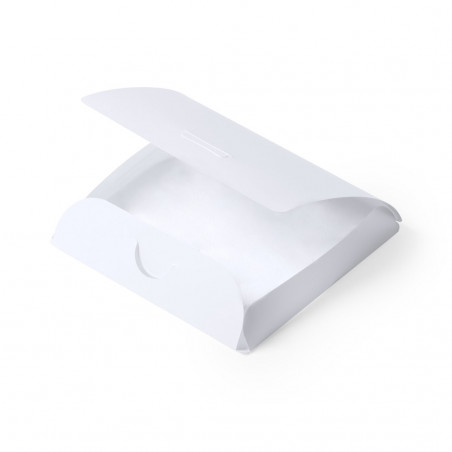 Posavasos de corcho con frase en estuche blanco con adhesivo personalizado