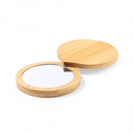 Espejo de bolsillo con tapa de bambú y adhesivo personalizable para detalles especiales