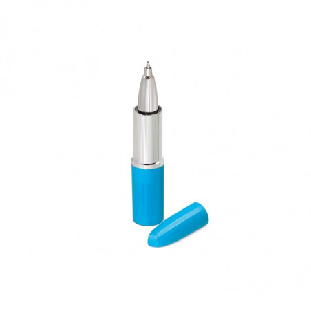 Bolígrafo pintalabios azul con adhesivo paloma azul personalizable para detalles fiestas y eventos