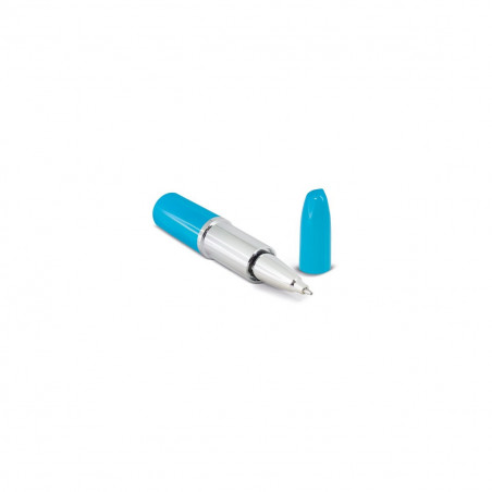 Bolígrafo pintalabios azul con adhesivo paloma azul personalizable para detalles fiestas y eventos