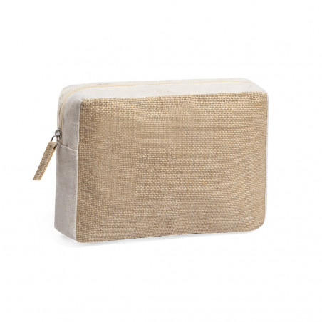 Neceser de yute en bolsa de kraft con adhesivo personalizado