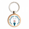 Llavero de bambú con tierno adhesivo de niño personalizable para detalles de primera comunión