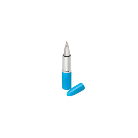 Bolígrafo con forma pintalabios azul con adhesivo personalizado para detalles de comunión