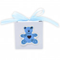 Bálsamo labial azul en caja con oso en relieve personalizado para detalles de bautizo