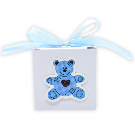 Bálsamo labial azul en caja con oso en relieve personalizado para detalles de bautizo