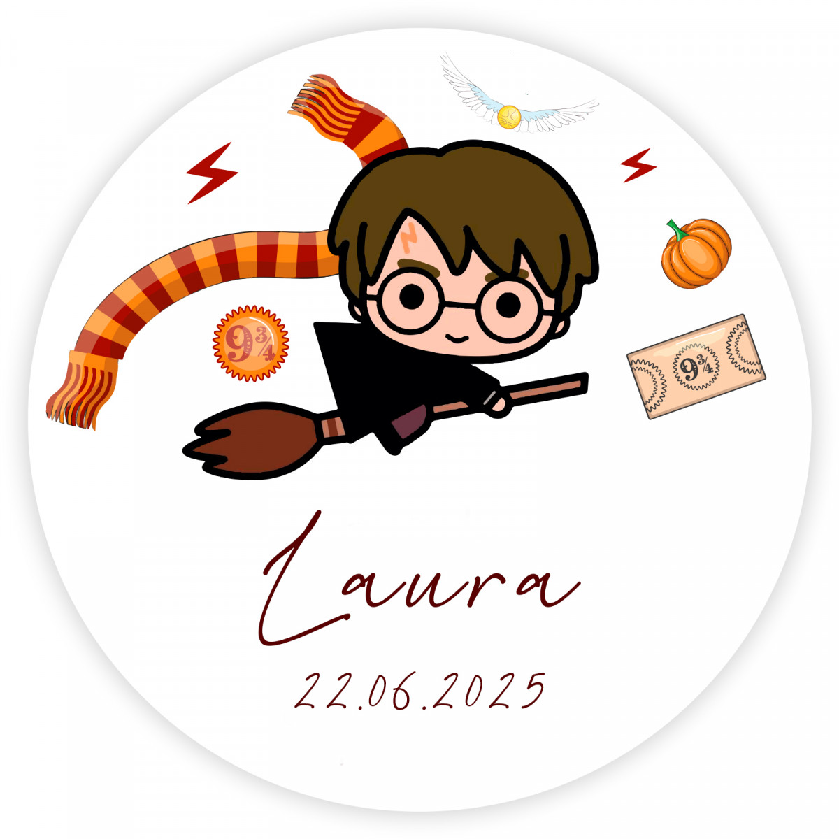 Adhesivo redondo 3cm inspirado en harry potter personalizable