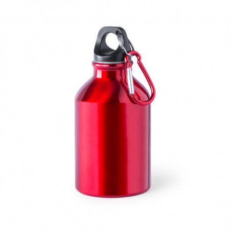 Botella roja con adhesivo superhéroes para detalles