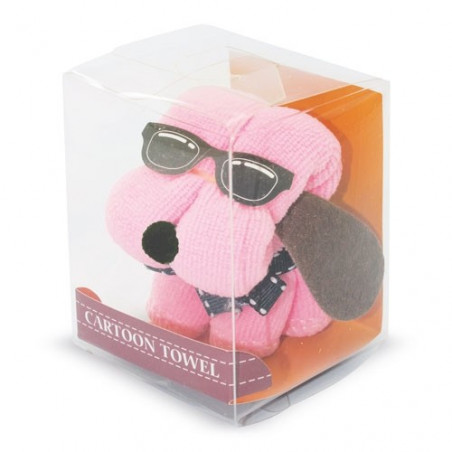 Toalla perrito rosa en bolsa primera comunión con etiqueta colgante personalizable para regalar