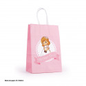 Toalla perrito rosa en bolsa primera comunión con etiqueta colgante personalizable para regalar