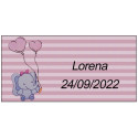 Taza con motivo de elefante rosa y etiqueta personalizada para bautizo bebé