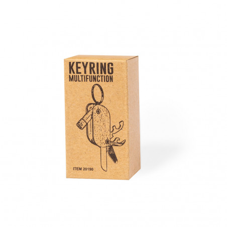 Llavero multiusos con herramientas en estuche kraft personalizado para bodas