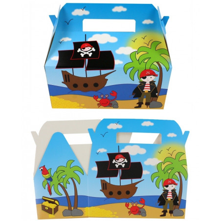 Caja pirata con lápiz sello y bolsa de chuches para niños