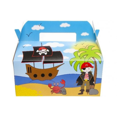 Caja pirata con lápiz sello y bolsa de chuches para niños