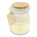 Vela aromática de coco con etiqueta personalizada paloma para detalle de invitados