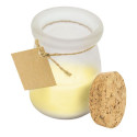Vela aromática de coco con etiqueta personalizada paloma para detalle de invitados