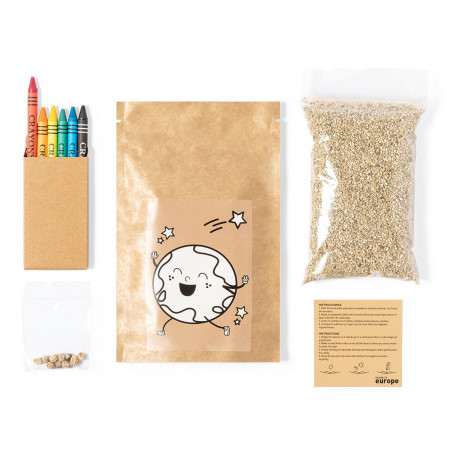 Maceta para colorear con semillas y caja de ceras personalizada para detalle infantil