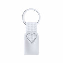 Llavero de aluminio troquel corazón cinta blanca con tarjeta personalizada de bodas