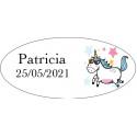 Monedero mini brillante de unicornio en sobre rosa y adhesivo personalizado para regalar