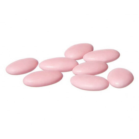 Peladillas de chocolate con cubierta rosa 3 unidades en bolsa con tarjeta recordatorio comunión niña