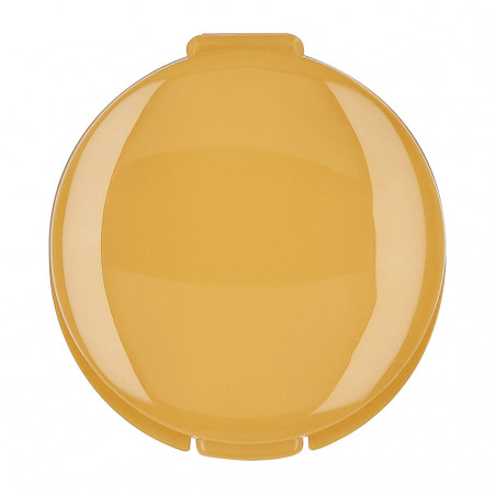 Bálsamo labial en estuche amarillo con tarjeta personalizable en bolsa de organza blanca para detalle de bautizo