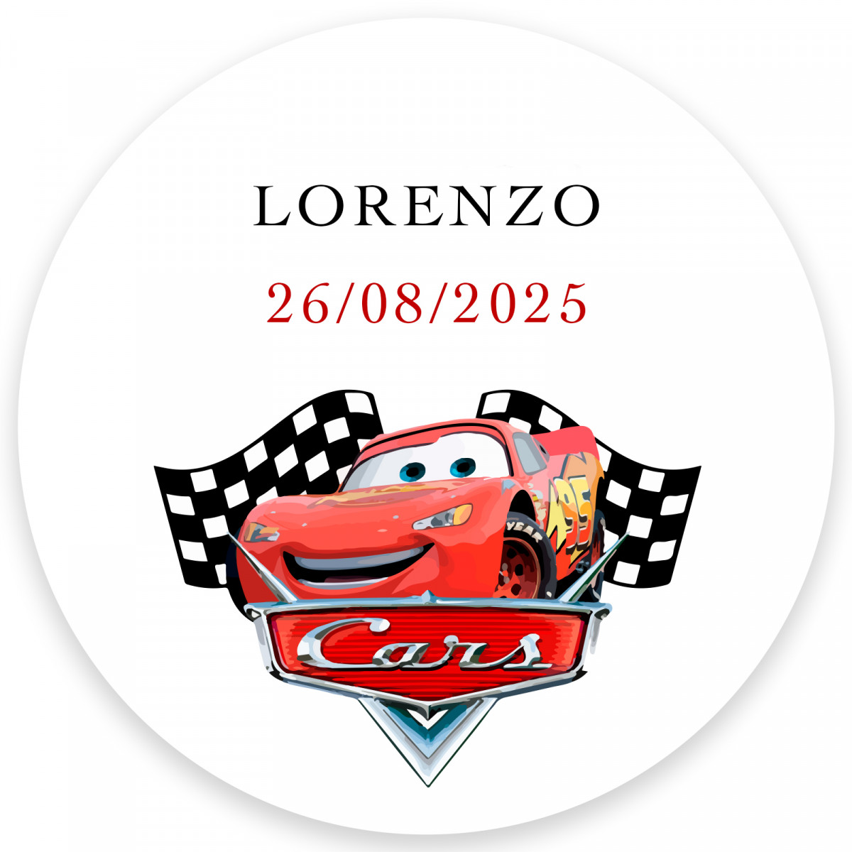 Adhesivo redondo personalizado de rayo mcqueen 3cm