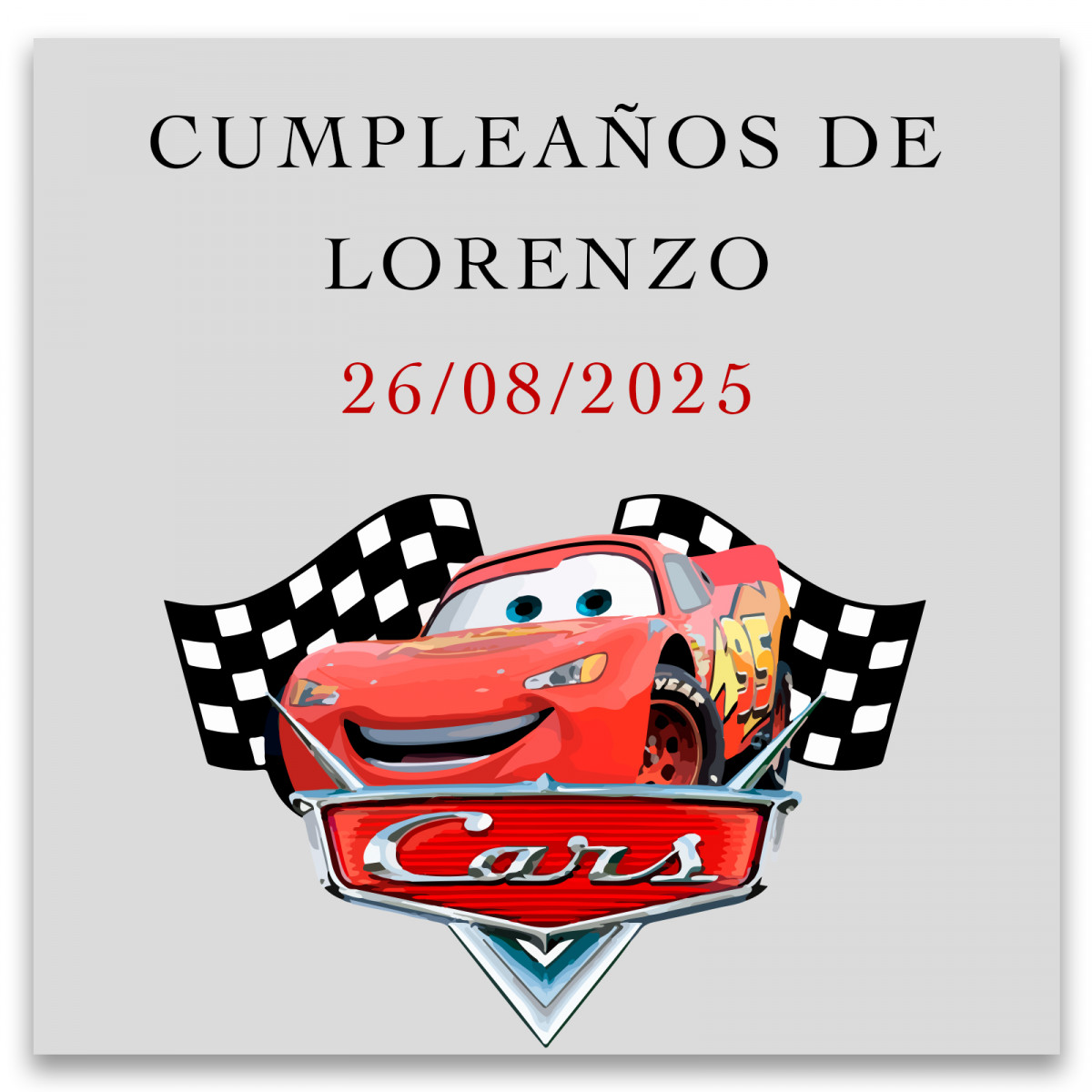Adhesivo transparente de rayo mcqueen de 5x5cm personalizable