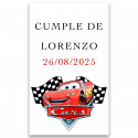 Adhesivo personalizado cars para eventos 3x5cm