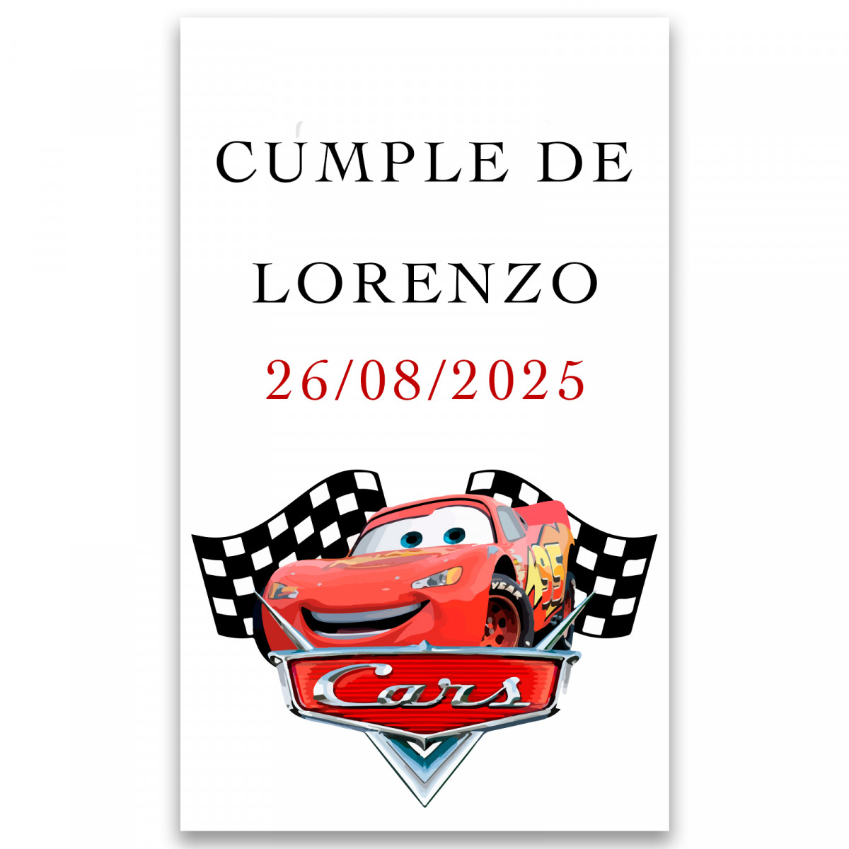 Adhesivo personalizado cars para eventos 3x5cm
