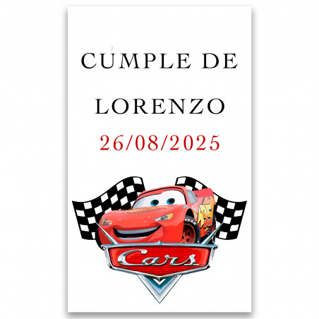 Adhesivo personalizado cars para eventos 3x5cm