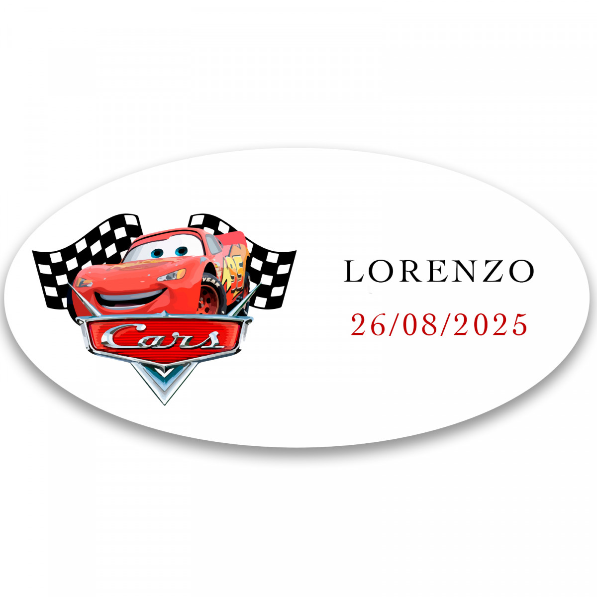 Adhesivo ovalado de rayo mcqueen 4x2cm